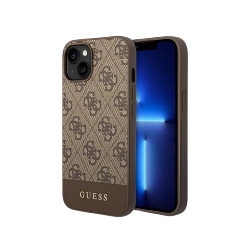 Guess maska 4G Pattern Bottom Stripe (iPhone 14 Plus, smeđe)