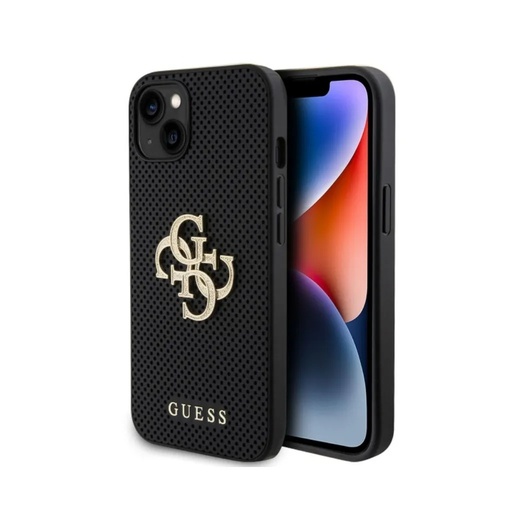 Guess Phone Case Perforated 4G Glitter Logo (iPhone 15 Plus, black)