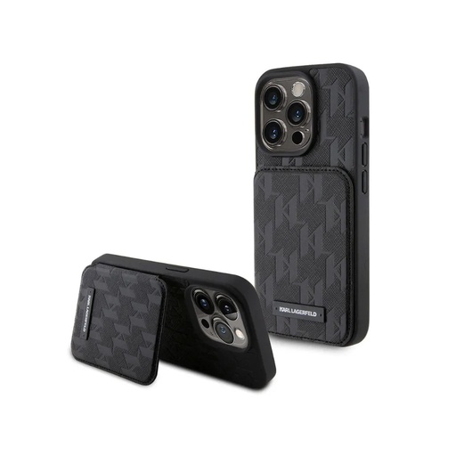 Karl Lagerfeld maska Saffiano Monogram Cardslots Stand (iPhone 15 Plus, crno)
