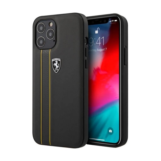 Ferrari maska Genuine Leather Tire Marks (iPhone 12 Pro Max, tamno sivo)