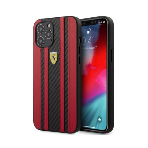 Ferrari Phone Case On Track Carbon Stripes (iPhone 12 Pro Max, black/red)