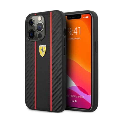 Ferrari Phone Case Carbon Effect Matte Vertical Lines (iPhone 11 Pro, black)