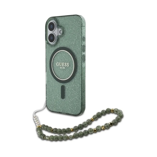 Guess Phone Case MagSafe Glitter Beads Strap (iPhone 16, green)