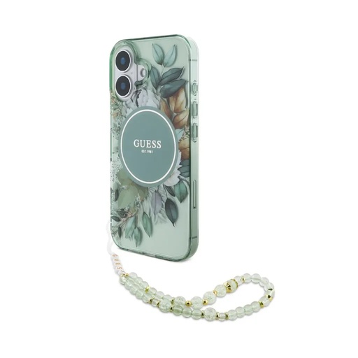 Guess Phone Case MagSafe Flowers Beads Strap (iPhone 16 Plus, green)