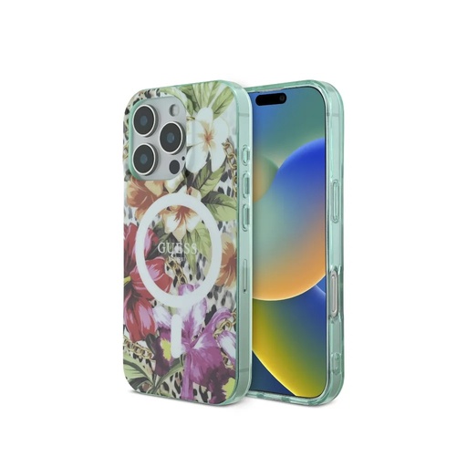 Guess Phone Case MagSafe White Ring Jungle (iPhone 16 Pro)