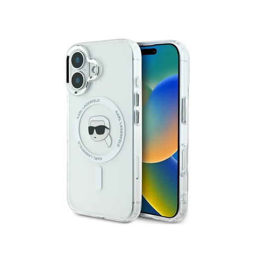 Karl Lagerfeld maska Head Metal Frame MagSafe (iPhone 16, bijelo)