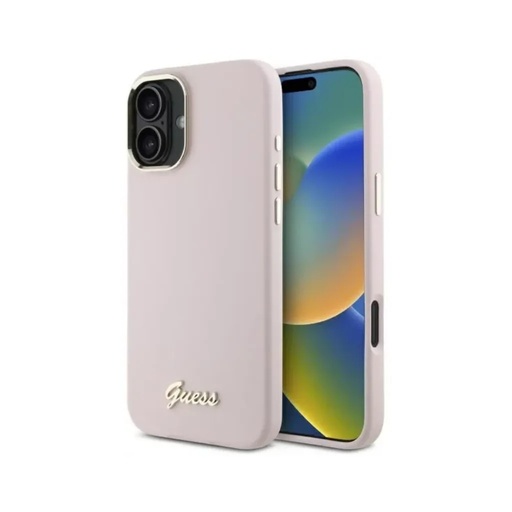 Guess Phone Case Script Logo Camera Frame Liquid (iPhone 16 Pro, pink)