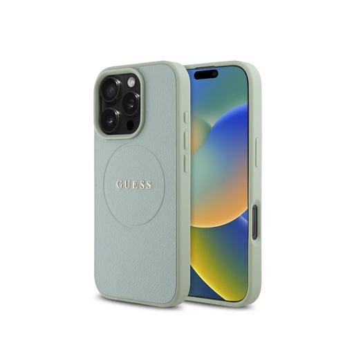 Guess maska MagSafe Grained Gold Ring (iPhone 16, zeleno)