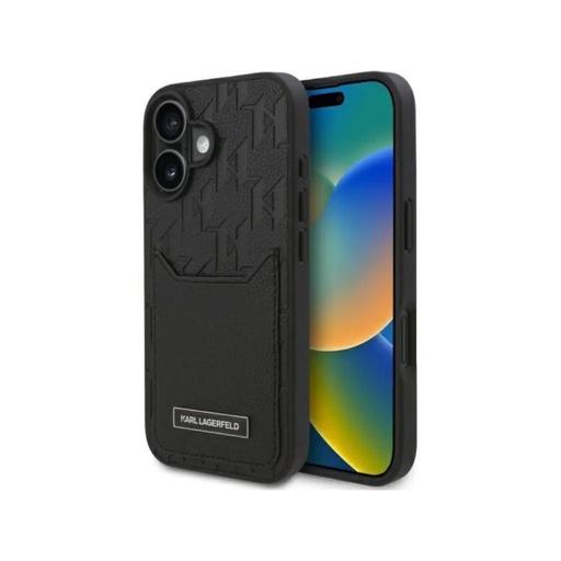 Karl Lagerfeld Phone Case Hot Stamped Monogram Cardslot (iPhone 16 Pro, black)