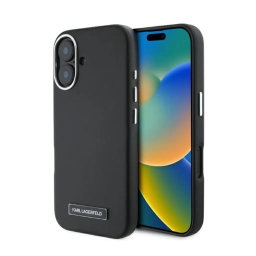 Karl Lagerfeld maska Metal Logo Signature Liquid (iPhone 16 Plus, crno)
