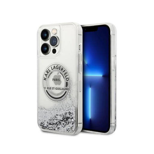 Karl Lagerfeld Phone Case Liquid Glitter RSG Logo (iPhone 16 Pro, silver)