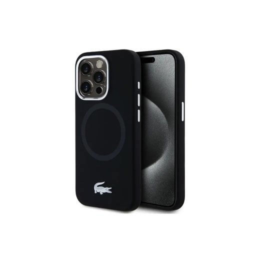 Lacoste maska MagSafe Silver Logo Liquid (iPhone 16 Pro, crno)
