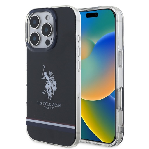 U.S. Polo Assn. Phone Case Tricolour Stripes Double Horse (iPhone 16 Pro, black)