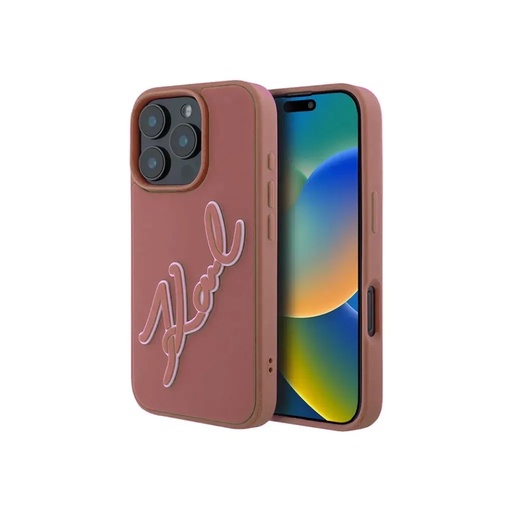 Karl Lagerfeld Phone Case 3D Rubber Bicolour Signature (iPhone 16, brown)