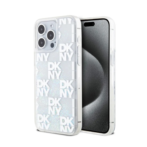 DKNY Phone Case Liquid Glitter Checkered Pattern (iPhone 16 Pro Max, white)