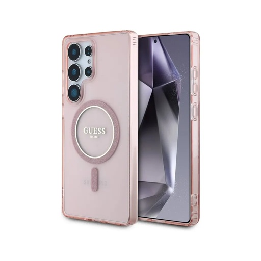Guess Phone Case MagSafe Glitter Ring Classic Logo (Samsung S25 Ultra, pink)