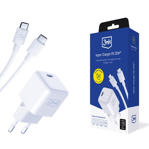 3mk Phone Charger Hyper USB C 25W (white, 1.2 m)