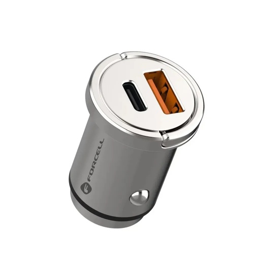 Forcell auto adapter F-Energy Mini USB C + USB (srebrno)