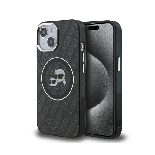 Karl Lagerfeld Phone Case K&C Heads Glitter Logo MagSafe (iPhone 15, black)