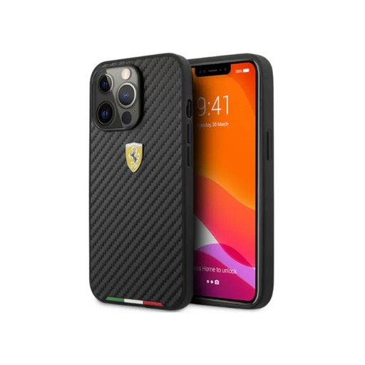 Ferrari maska Carbon & Italian Flag Line (iPhone 13 Pro, crno)