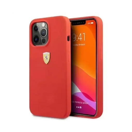 Ferrari maska Metal Logo Liquid (iPhone 13 Pro, crveno)