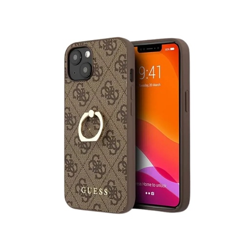 Guess Phone Case 4G Pattern Ring Stand (iPhone 13 Mini, brown)