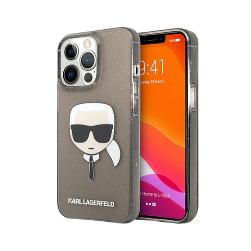 Karl Lagerfeld Phone Case Full Glitter Head Print (iPhone 13 Mini, black)