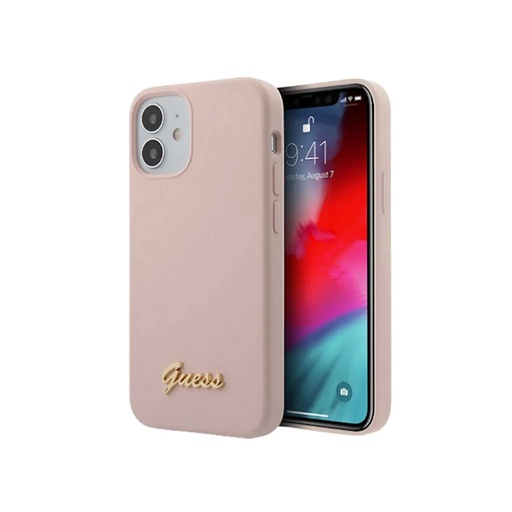 Guess Phone Case Metal Logo Script Liquid (iPhone 12 Mini, pink)
