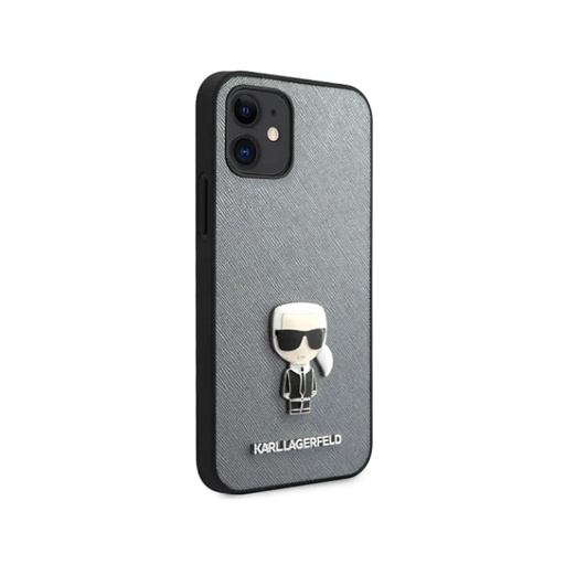 Karl Lagerfeld maska Ikonik Pin Saffiano (iPhone 12 Mini, srebrno)