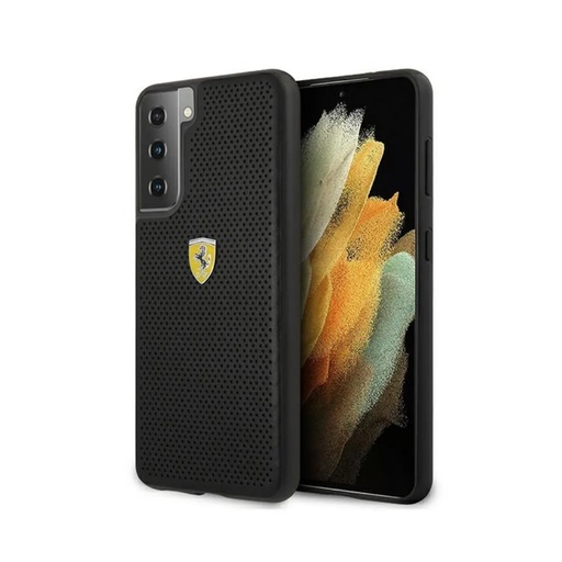 Ferrari Phone Case Metal Logo Perforated (Samsung S21+, black)